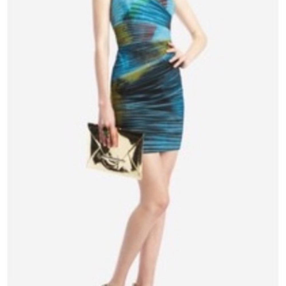 BCBGMAXAZRIA Winnie aquamarine watercolor bodycon dress